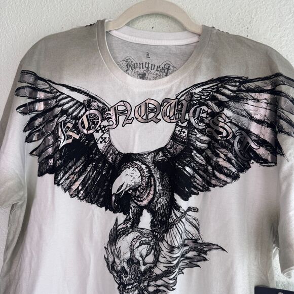 Konquest Shirt Mens Large Eagle Skull Metallic Tee Tshirt Y2K Grunge Goth NEW - Picture 4 of 12